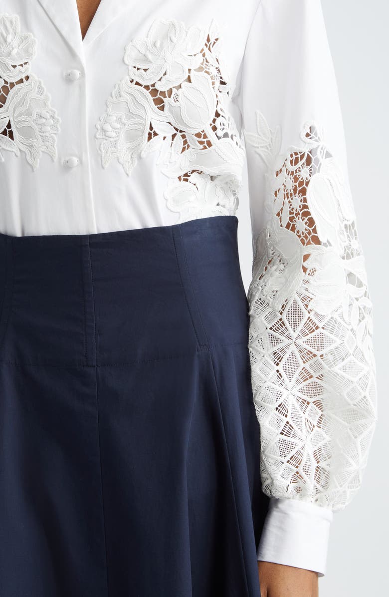 Lela Rose Lace Embellished Button-Up Shirt, Alternate, color, 