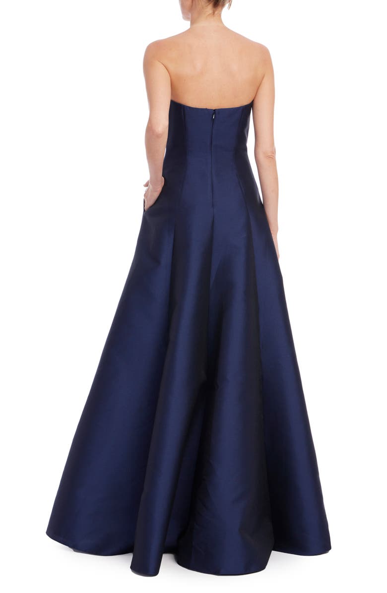 Badgley Mischka Collection Strapless Satin Gown, Alternate, color, Navy