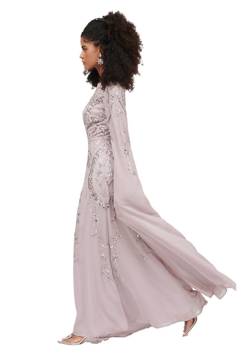 EMBELLISHED SEQUIN BEADED MAXI DRESS, Alternate, color, LILAC