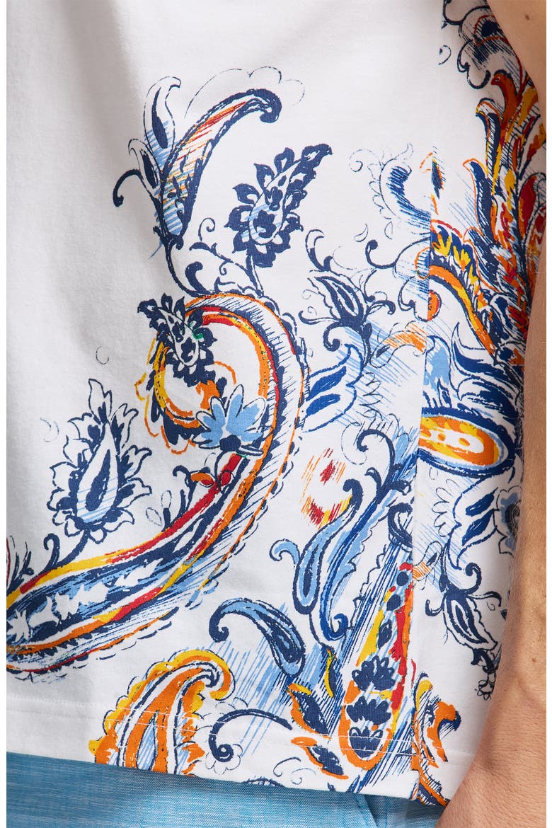Paisley Short Sleeve Cotton Button-Up Shirt, Alternate, color, WHITE