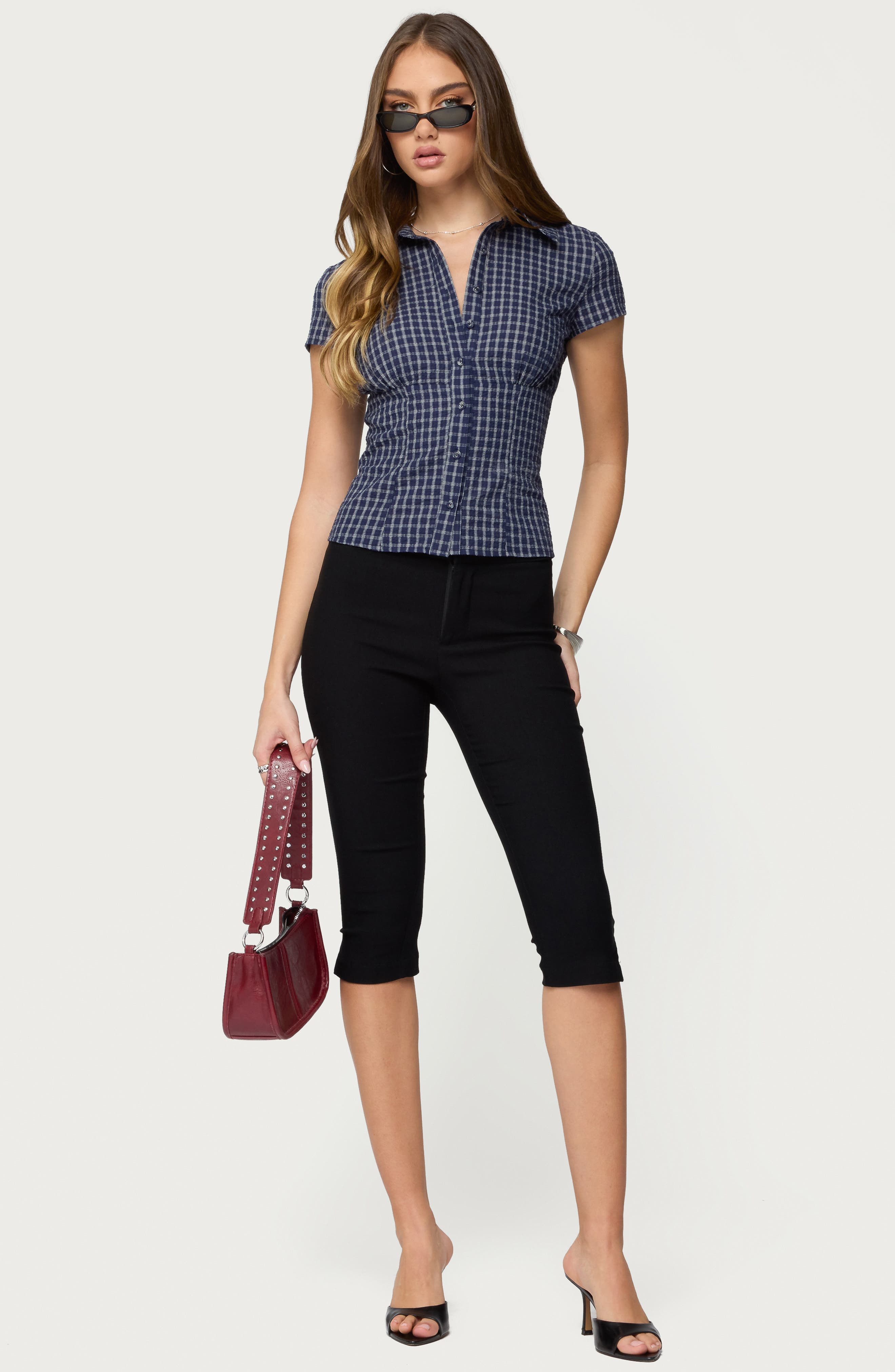 Oriya Gingham Button-Up Blouse - image 2