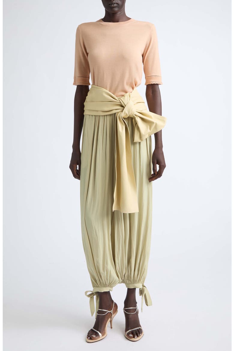 Washed Satin Bloomer Pants, Alternate, color, HAY GREEN