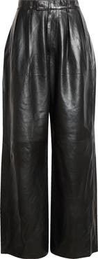 R13 Pleated Wide Leg Leather Pants