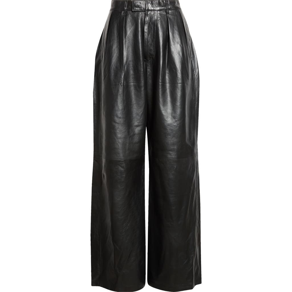 R13 Pleated Wide Leg Leather Pants In Black