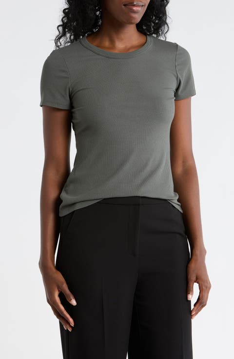 Rib Knit Jersey T-Shirt