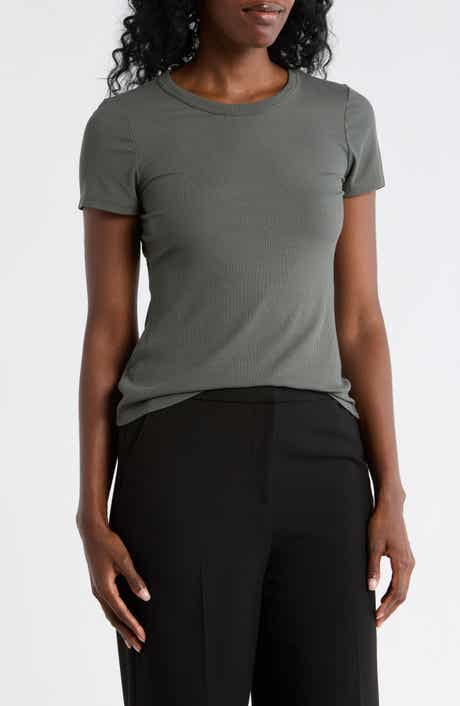 Rib Knit Jersey T-Shirt