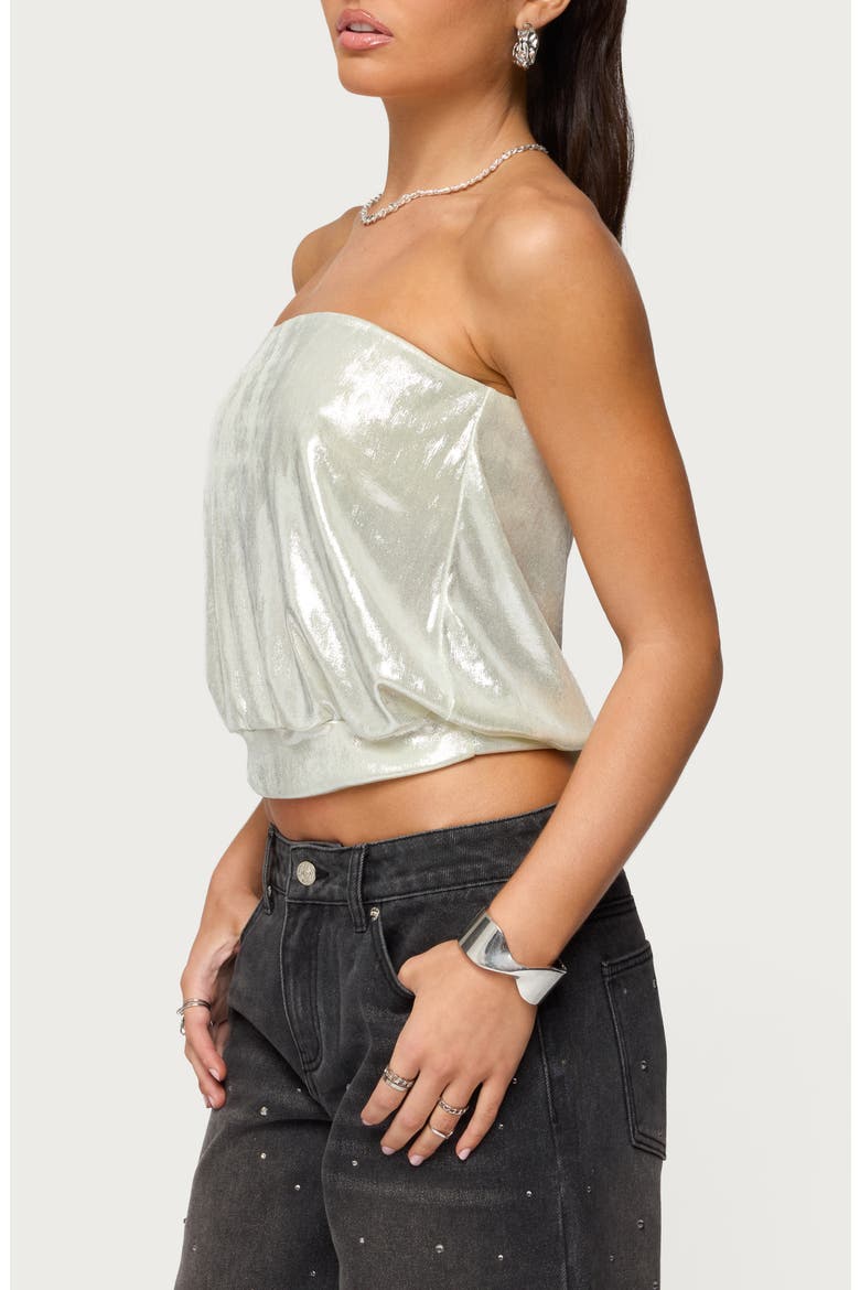 Leira Shimmer Strapless Blouson Top, Alternate, color, GOLD