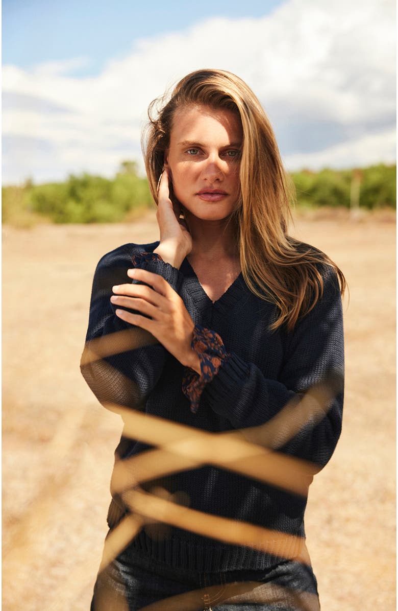 Paneros Clothing Selene V Neck Cotton Sweater, Alternate, color, Midnight Navy