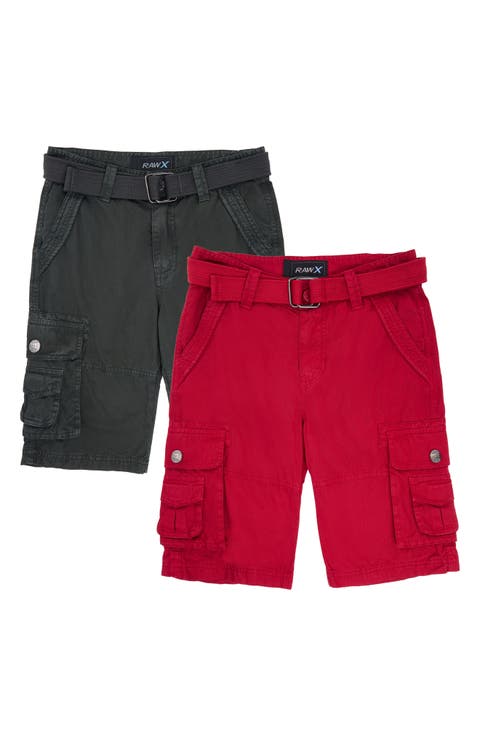 Kids' 2-Pack Belted Twill Cargo Shorts