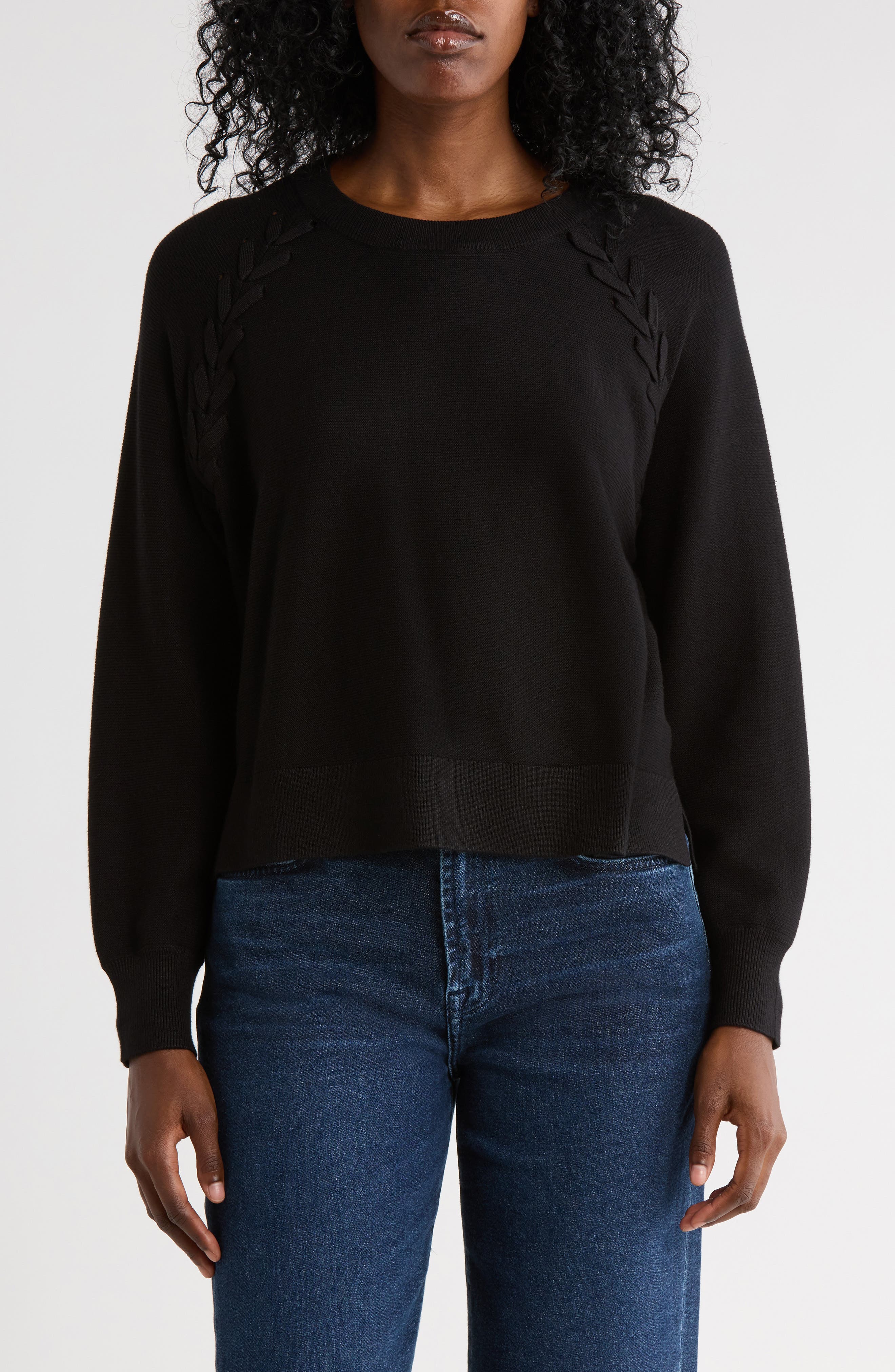 Adrianna Papell Dolman Lace-Up Sweater