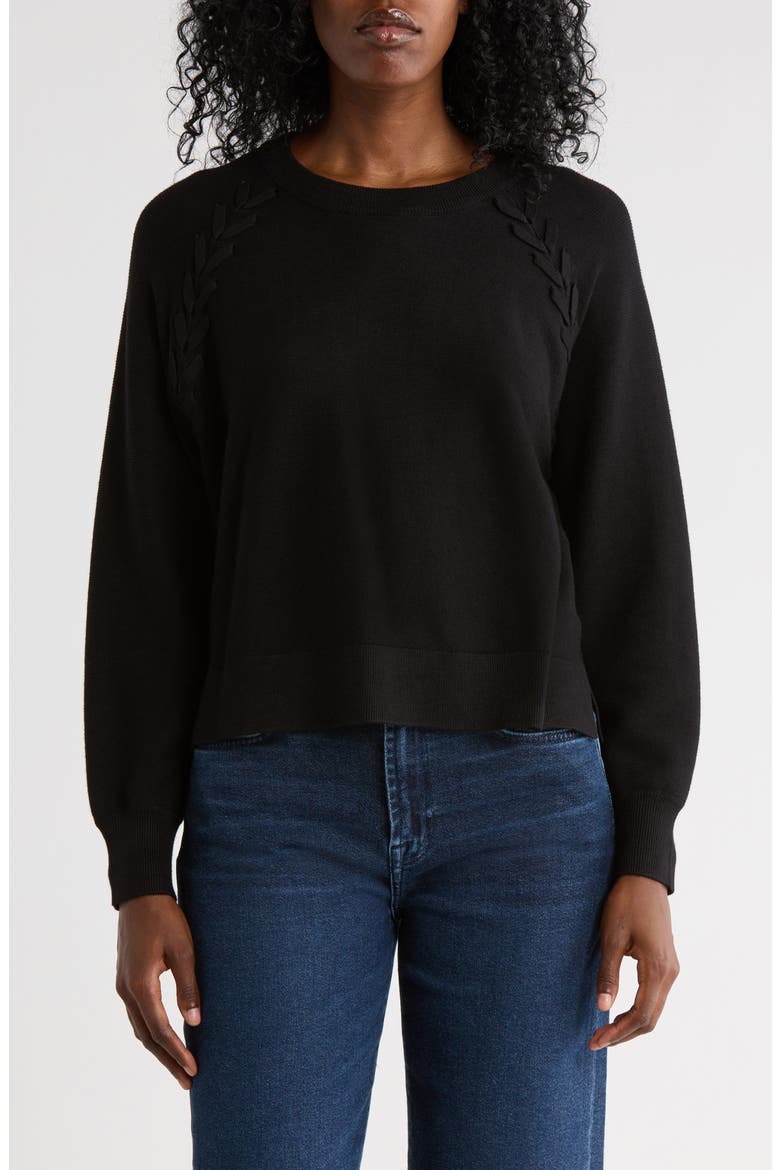 Dolman Lace-Up Sweater, Main, color, BLACK