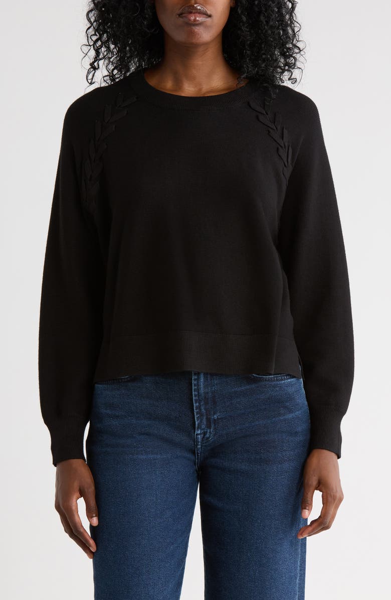 Adrianna Papell Dolman Lace-Up Sweater, Main, color, Black