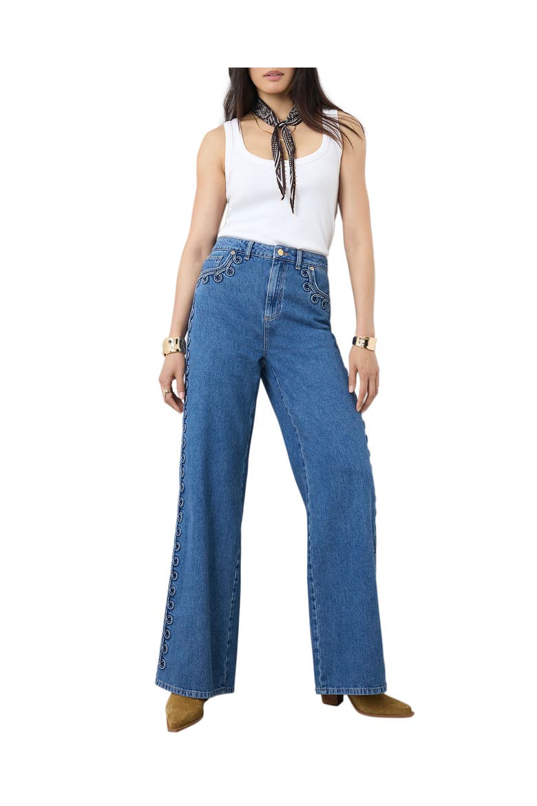 Swirl Detail Wide Jeans, Main, color, Blue