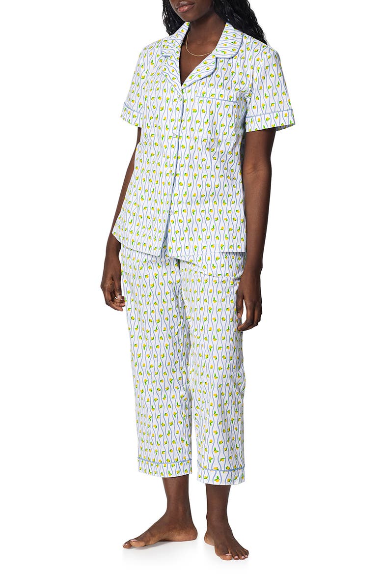 Print Organic Cotton Poplin Crop Pajamas, Alternate, color, LIMONCELLO STRIPE