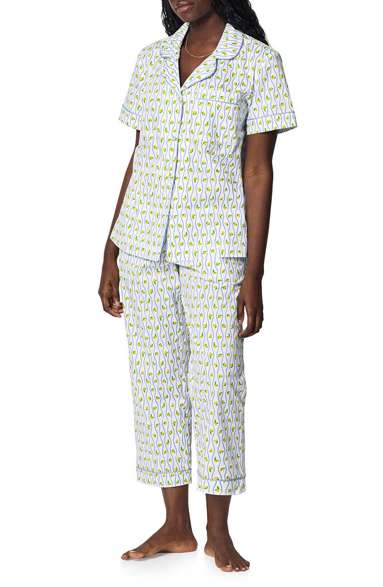 BedHead Pajamas Print Organic Cotton Poplin Crop Pajamas, Alternate, color, Limoncello Stripe