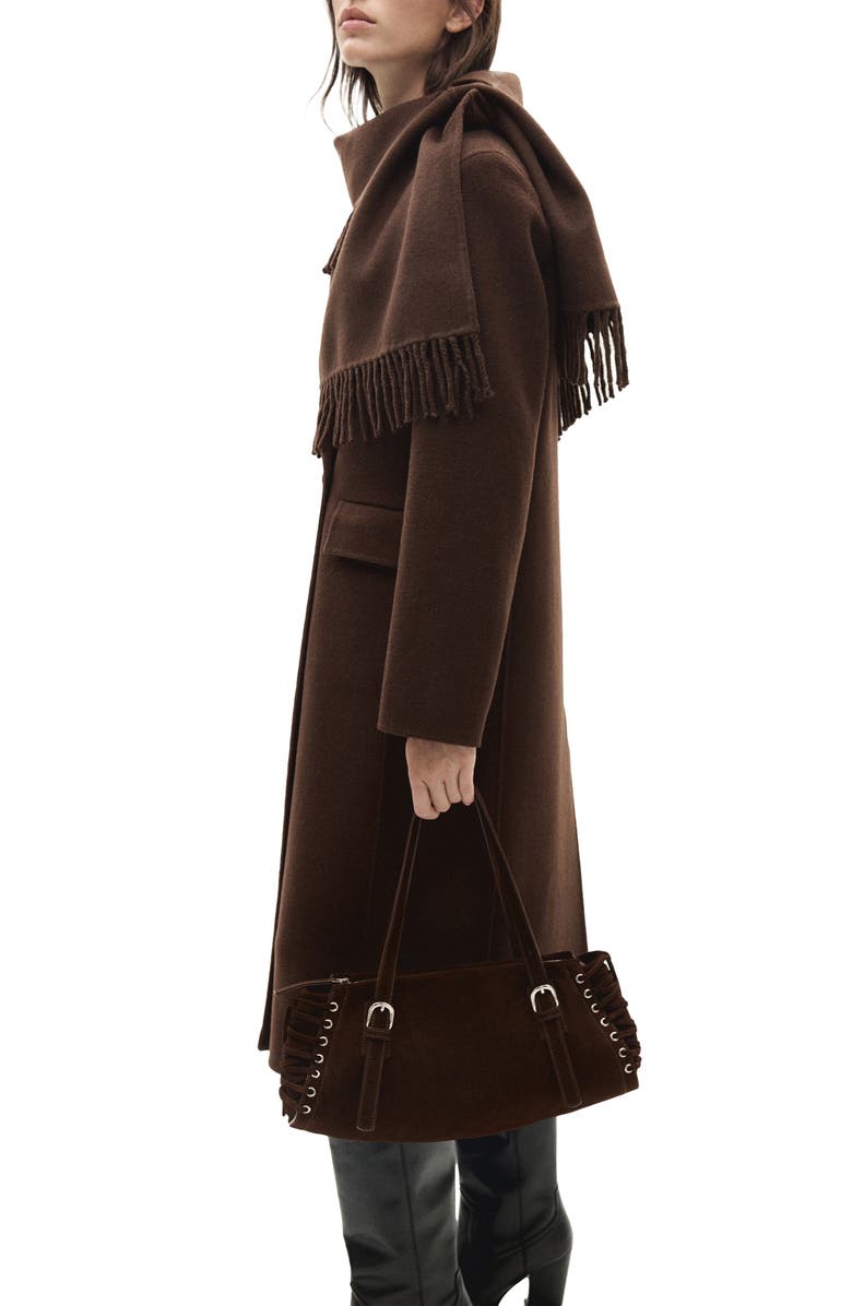 MANGO Wool Blend Coat with Fringed Scarf, Alternate, color,