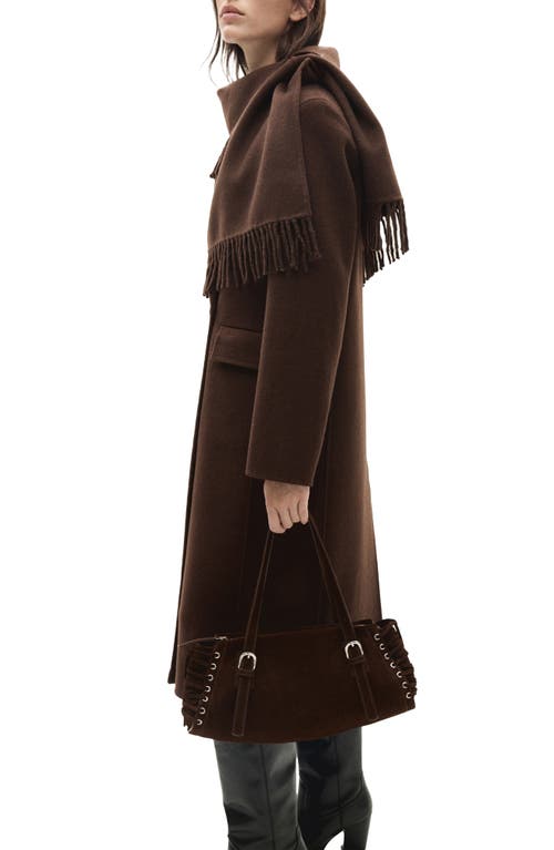 MANGO MANGO WOOL BLEND COAT WITH FRINGED SCARF