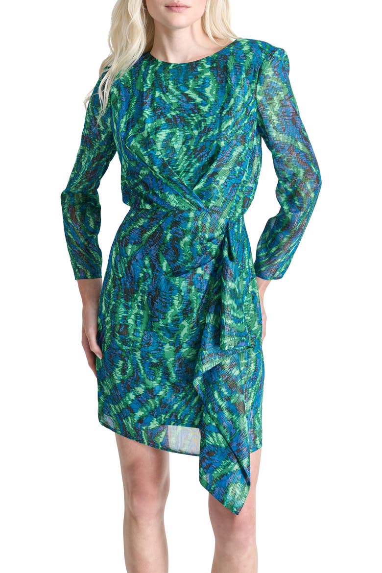 Long Sleeve Side Drape Dress, Alternate, color, BLACK/ BLUE/ GREEN