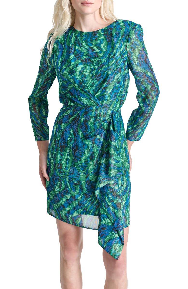 DKNY Long Sleeve Side Drape Dress, Alternate, color, Black/ Blue/ Green