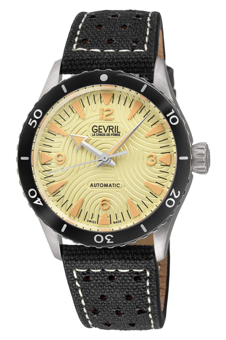 Franklin Swiss Automatic Canvas & Leather Strap Watch, 40mm, Main, color, YELLOW/ BLACK