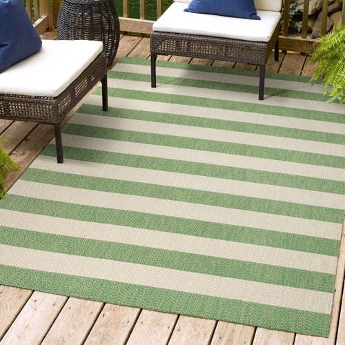 Jonathan Y Negril Two-tone Wide Stripe Indoor/outdoor Area Rug In Green/cream
