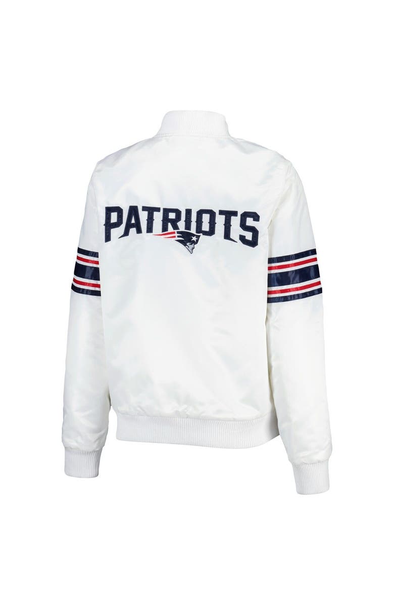 STARTER Women's Starter White New England Patriots Line Up Satin Full-Snap Varsity Jacket, Alternate, color, White