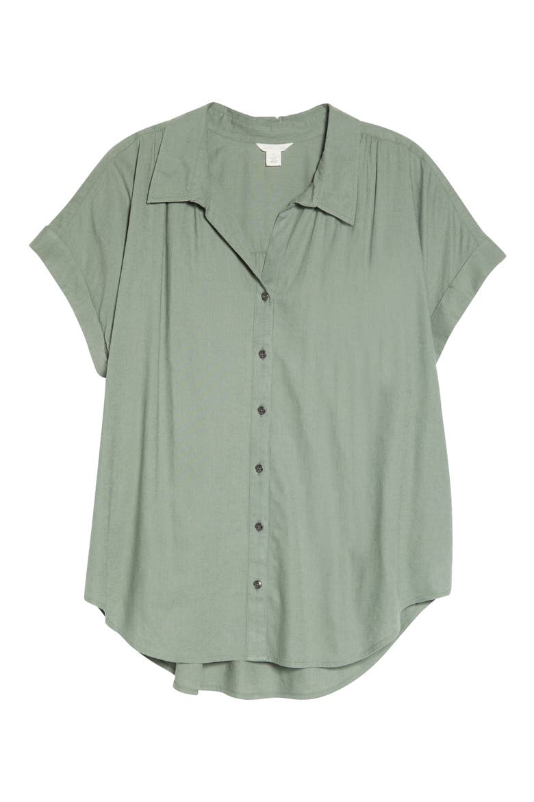 Linen Blend Camp Shirt, Alternate, color, GREEN DUNE