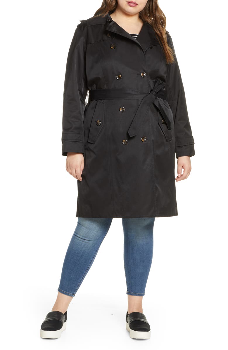 London Fog Knee Length Water Repellent Hooded Trench Coat, Main, color,