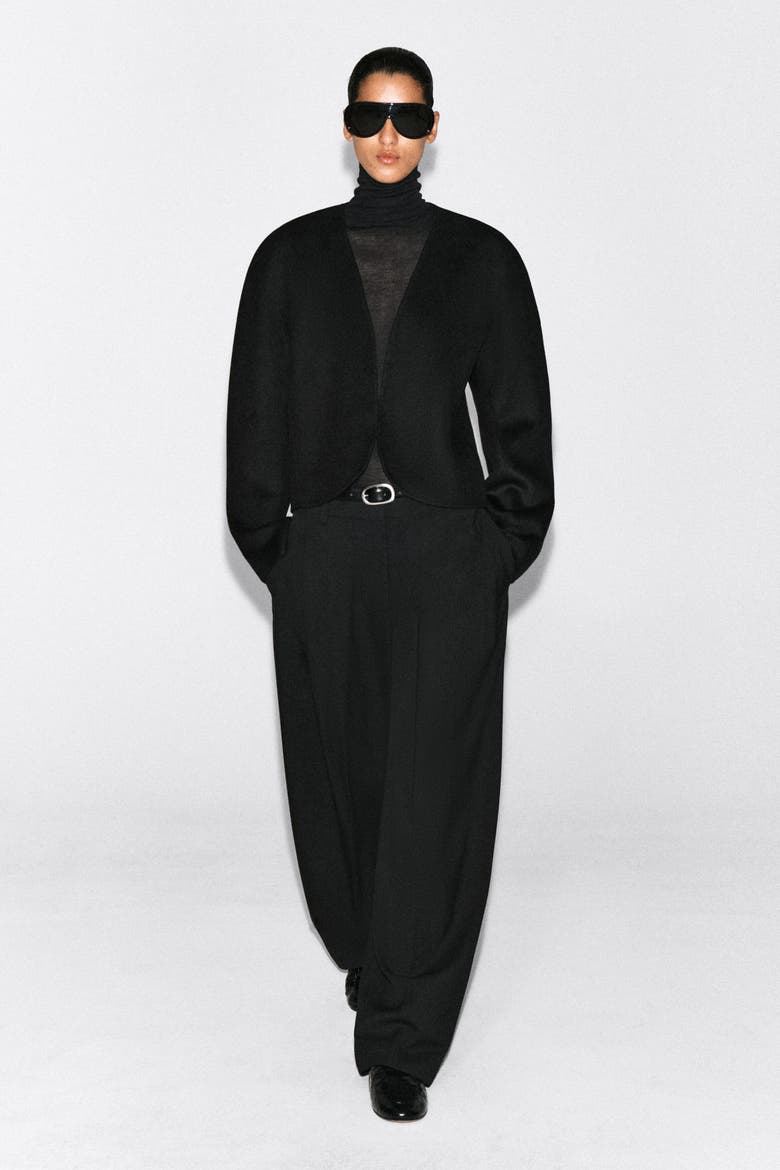 Cropped Double-faced Wool-blend Blazer, Main, color, BLACK