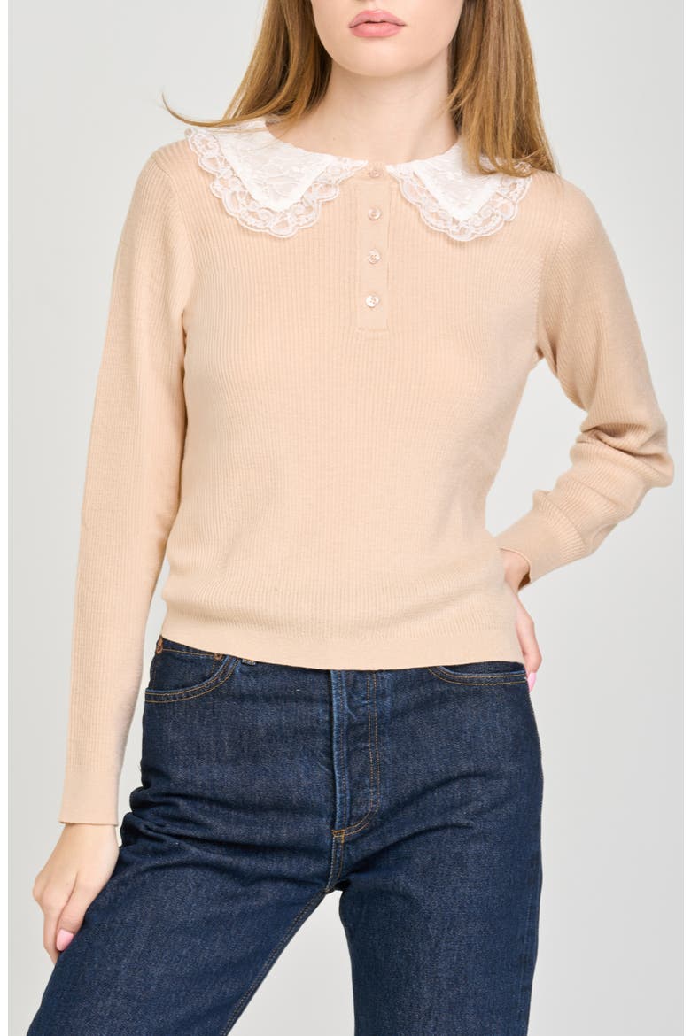 Joy Lace Collar Sweater, Main, color, SAND
