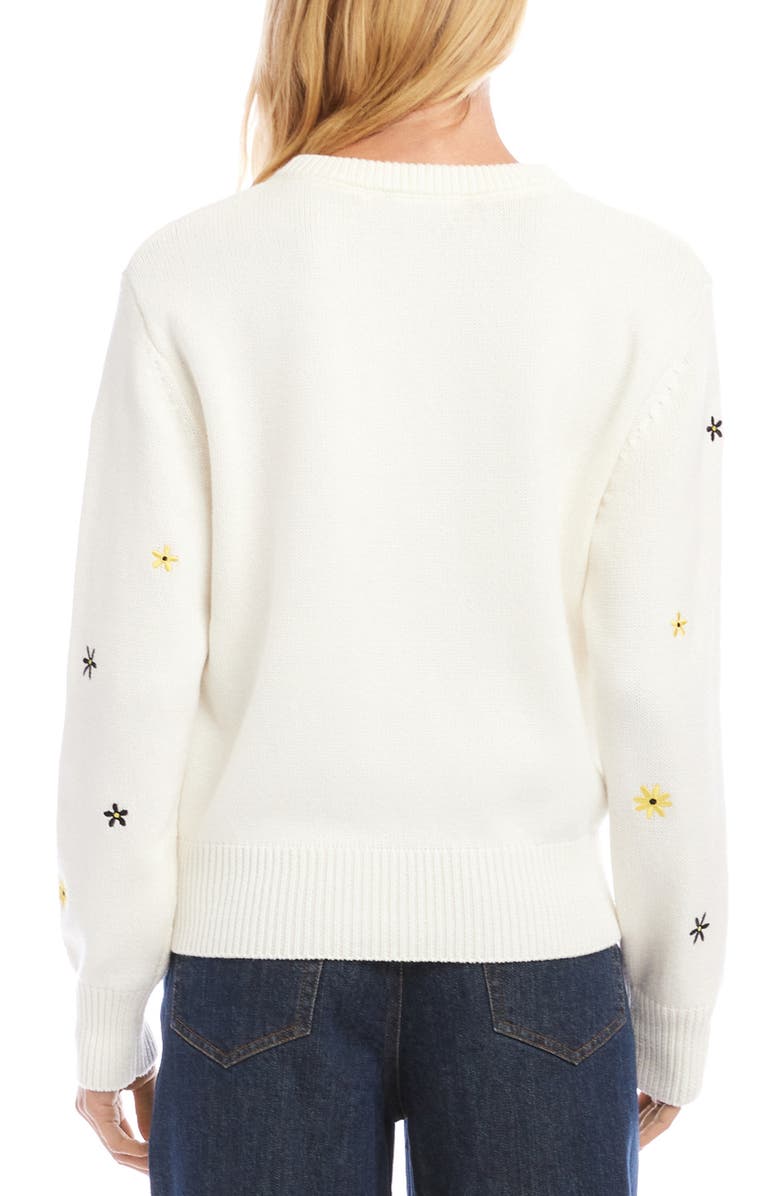 Karen Kane Embroidered Daisy Cotton Blend Sweater, Alternate, color, White