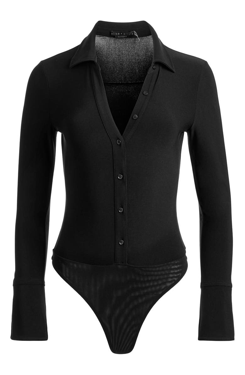 Alice + Olivia Freya Long Sleeve Nipped Waist Bodysuit, Alternate, color, Black