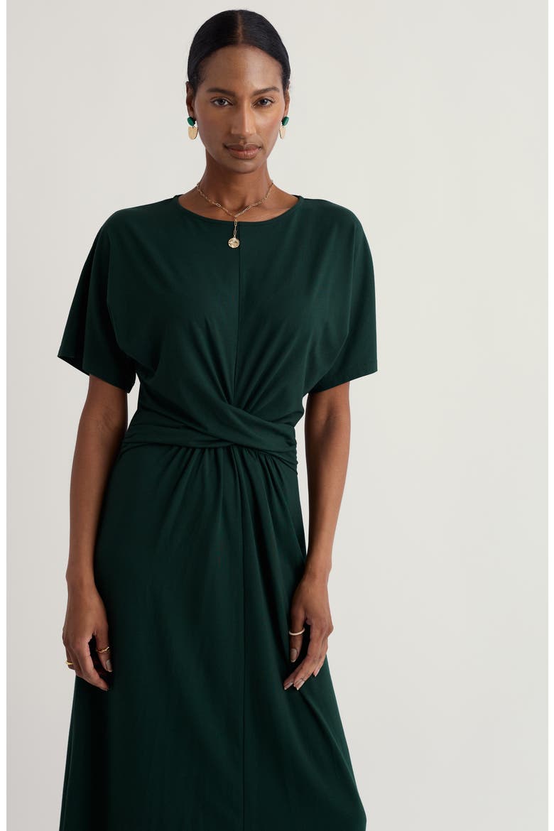 Water Mint Twist Front Organic Cotton Blend Midi Dress, Alternate, color, TEHIDY