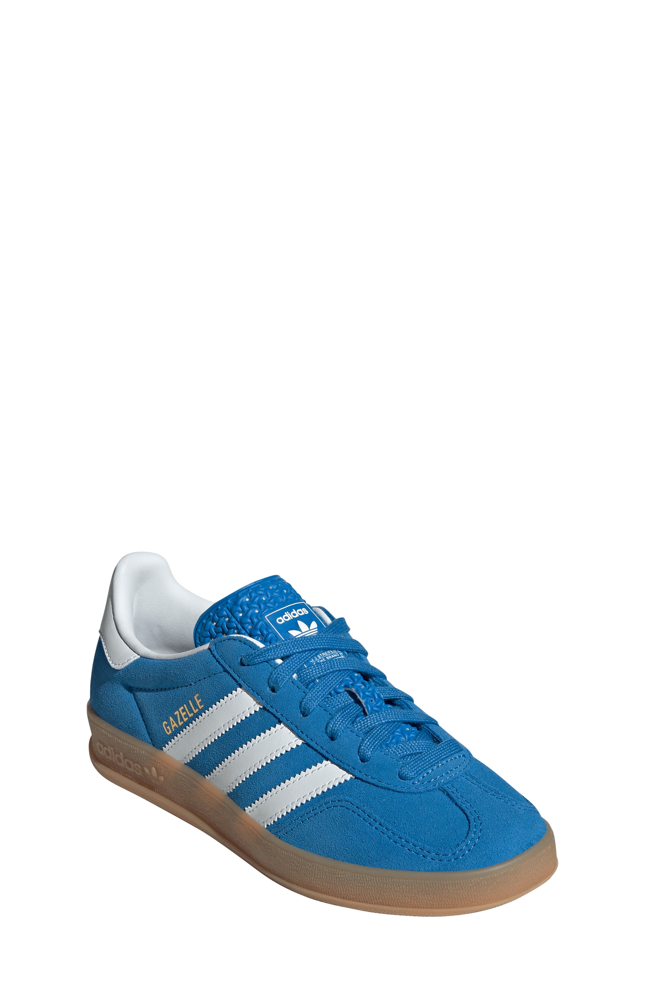 adidas Kids' Gazelle Indoor Sneaker, Alternate, color, Bluebird/ White/ Gum