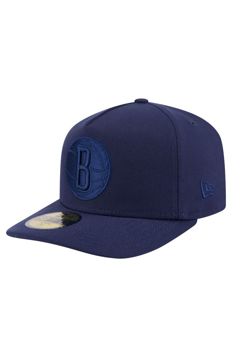 New Era Men's New Era  Navy Brooklyn Nets Colorpack A-Frame Pinch Front 59FIFTY Fitted Hat, Alternate, color, 