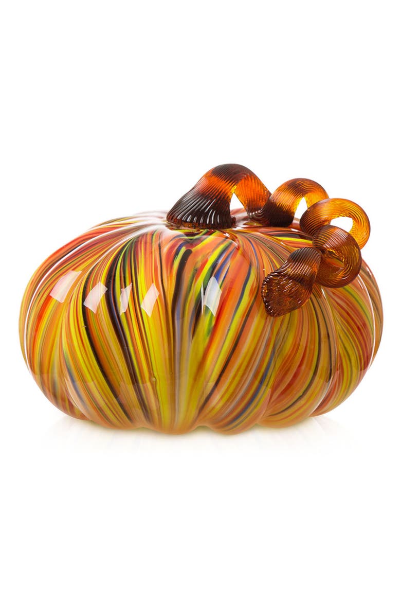 Multi Stripes Glass Large Glass Pumpkin Fall Harvest, Main, color, Orange