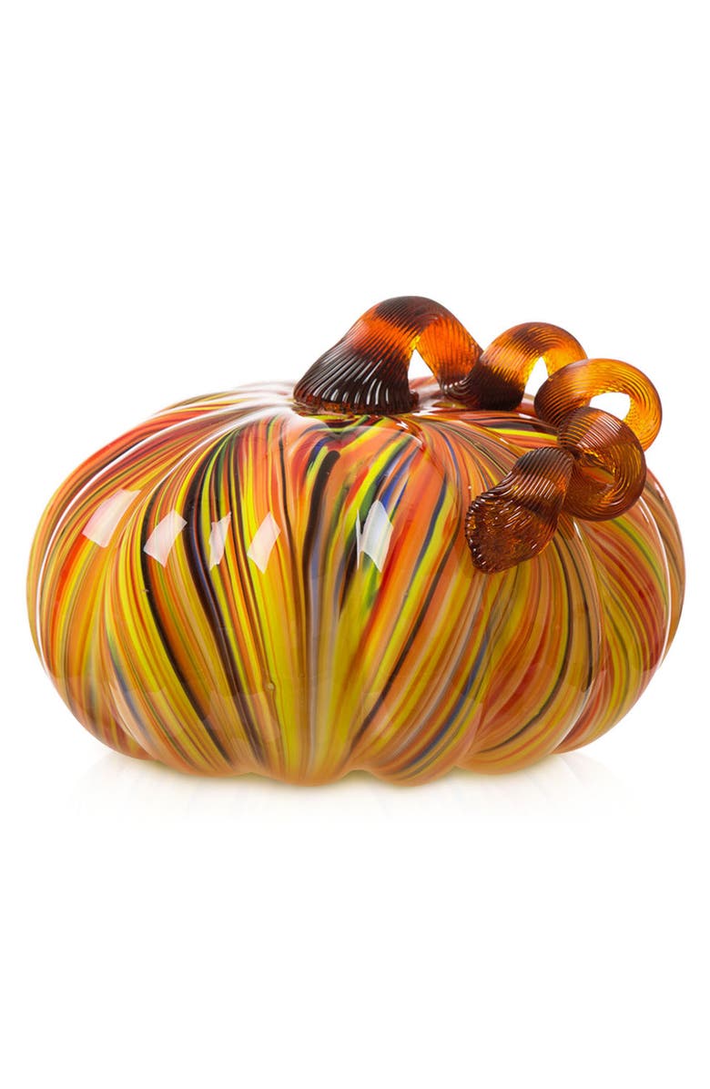 Glitzhome Multi Stripes Glass Large Glass Pumpkin Fall Harvest, Main, color, 