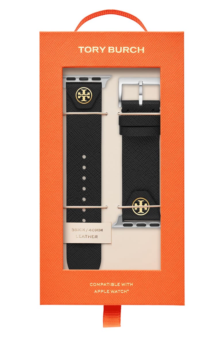 The Studs Leather Apple Watch® Strap (Nordstrom Exclusive), Alternate, color, BLACK