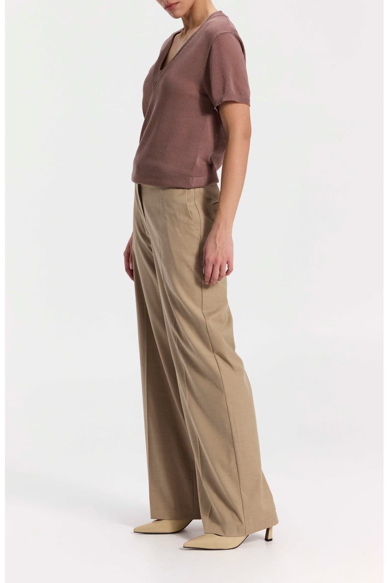 Short-Sleeve Knit Top with V-Neck, Alternate, color, Light Brown