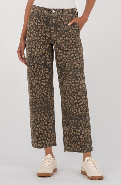 Ashton Print High Waist Crop Barrel Utility Jeans (Wood)