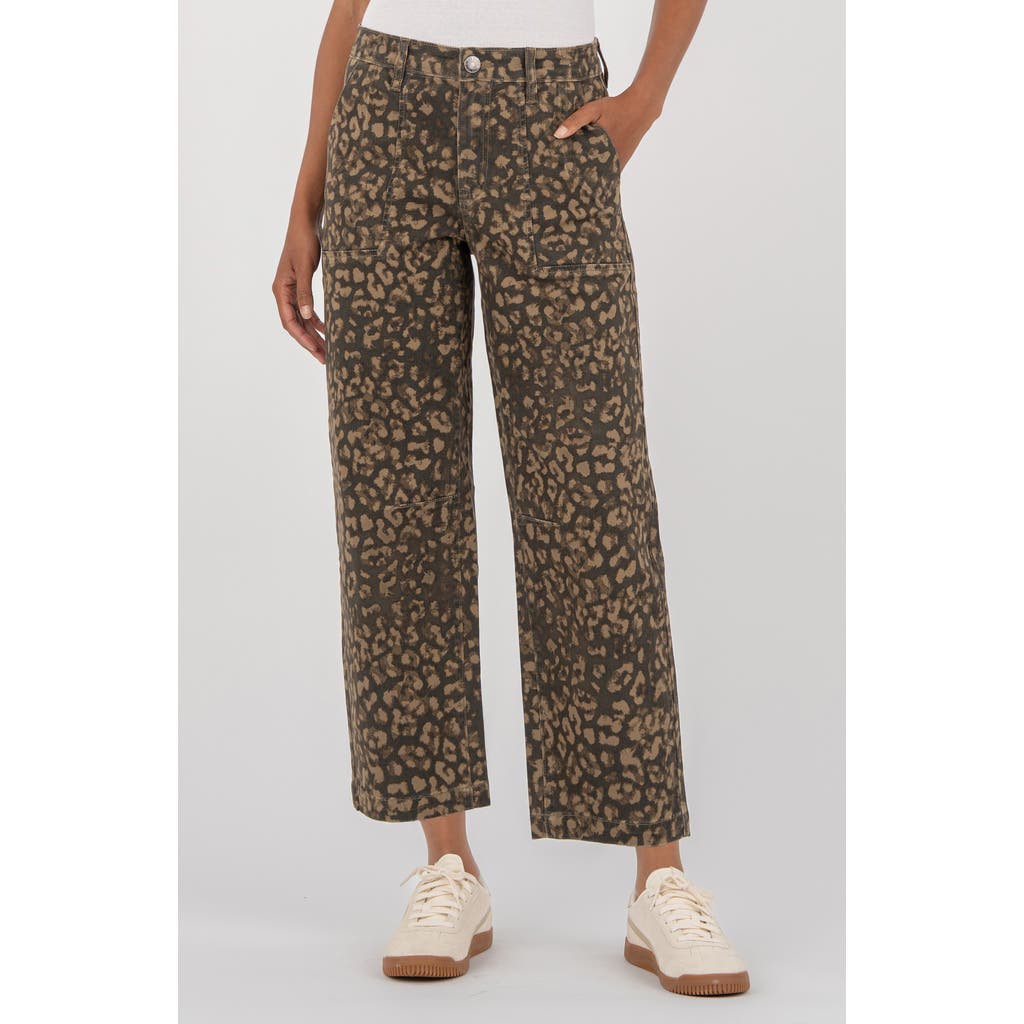 Kut From The Kloth Ashton Print High Waist Crop Barrel Utility Jeans In Brown