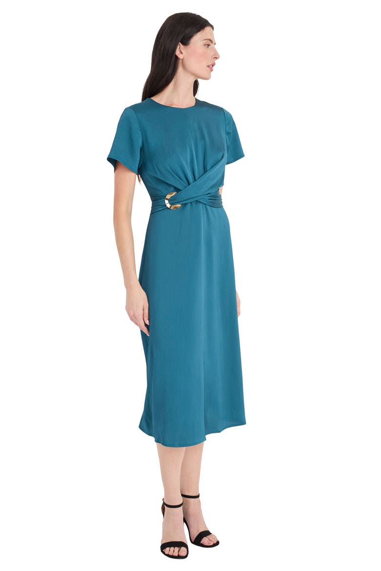 Gold Waist Detail Midi Dress, Alternate, color, GREEN HERON
