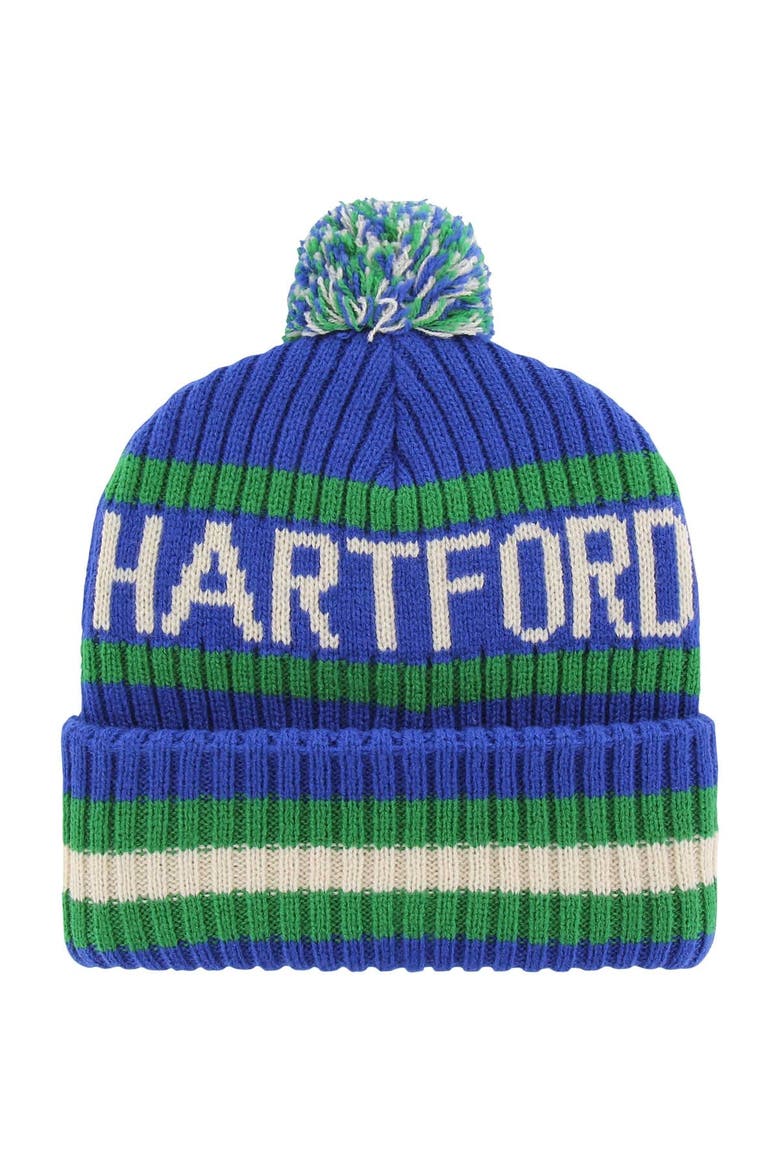 Men's '47 Blue Hartford Whalers Bering Cuffed Knit Hat with Pom, Alternate, color, Blue