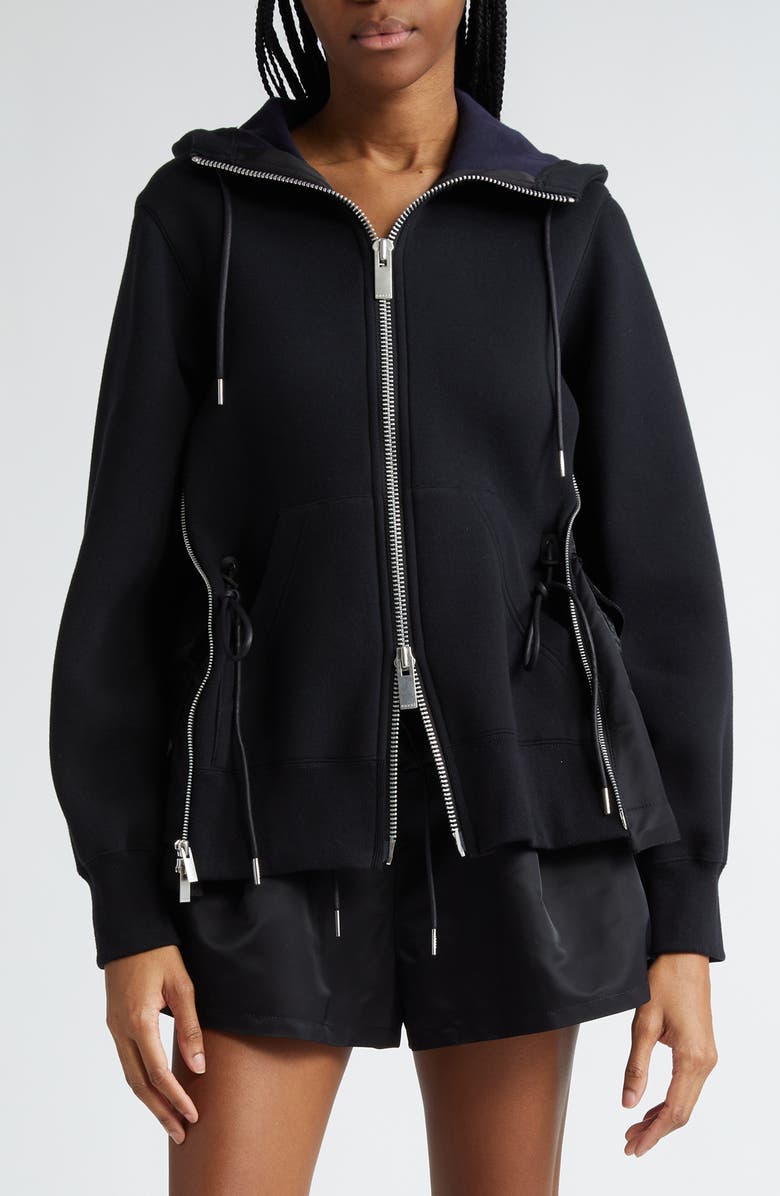 Sacai MA-1 Side Gusset Sponge Hoodie, Main, color, Black × Black
