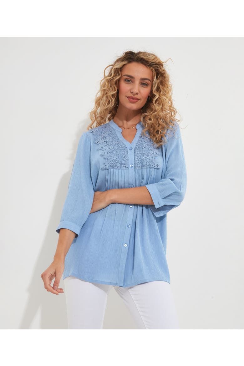 Crochet Trim Pintuck Shirt, Main, color, ALASKAN BLUE
