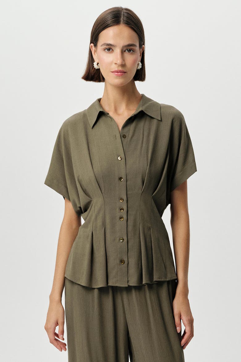 Loni Crinkle Shirt, Alternate, color, Khaki