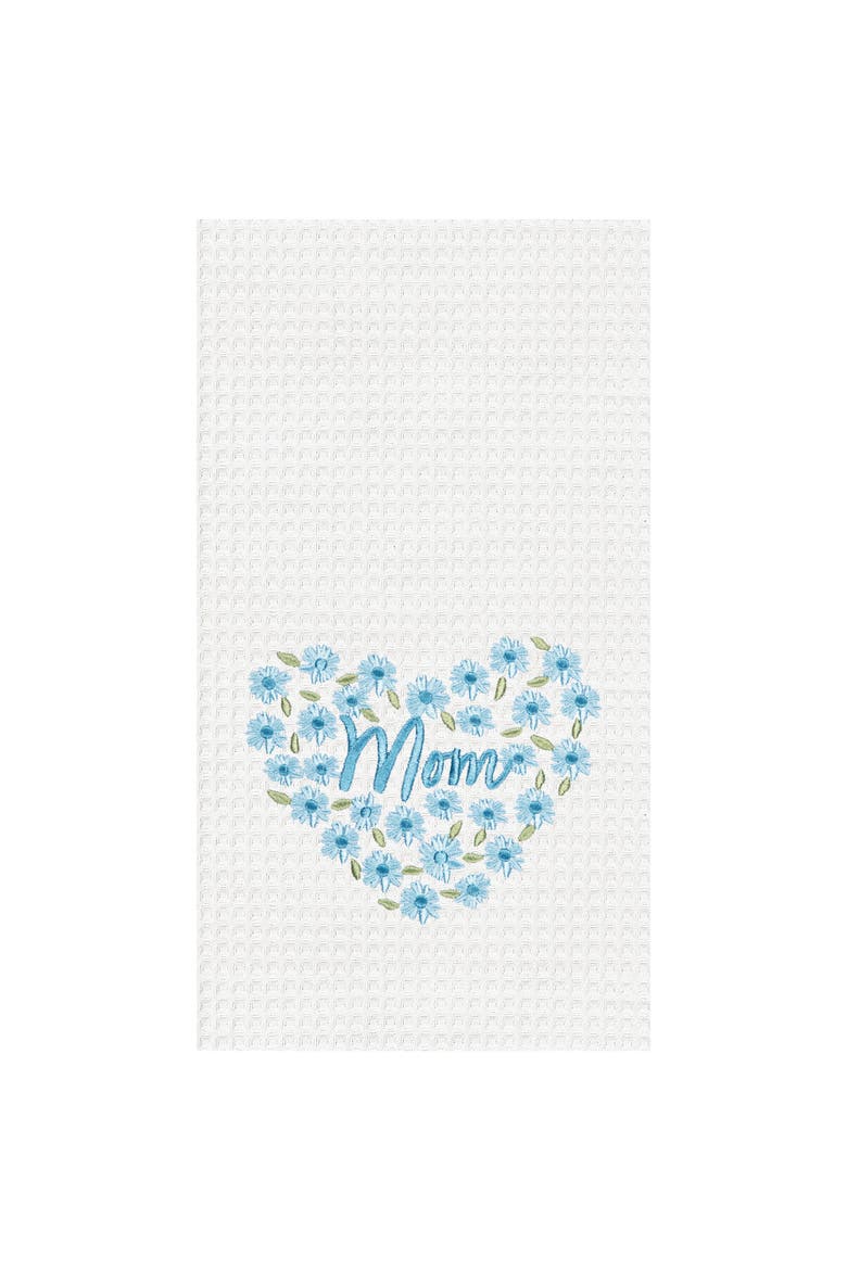 Mom Mothers Day Floral Kitchen and Bathroom Embroidered Waffle Hand Towel, Main, color, Blue