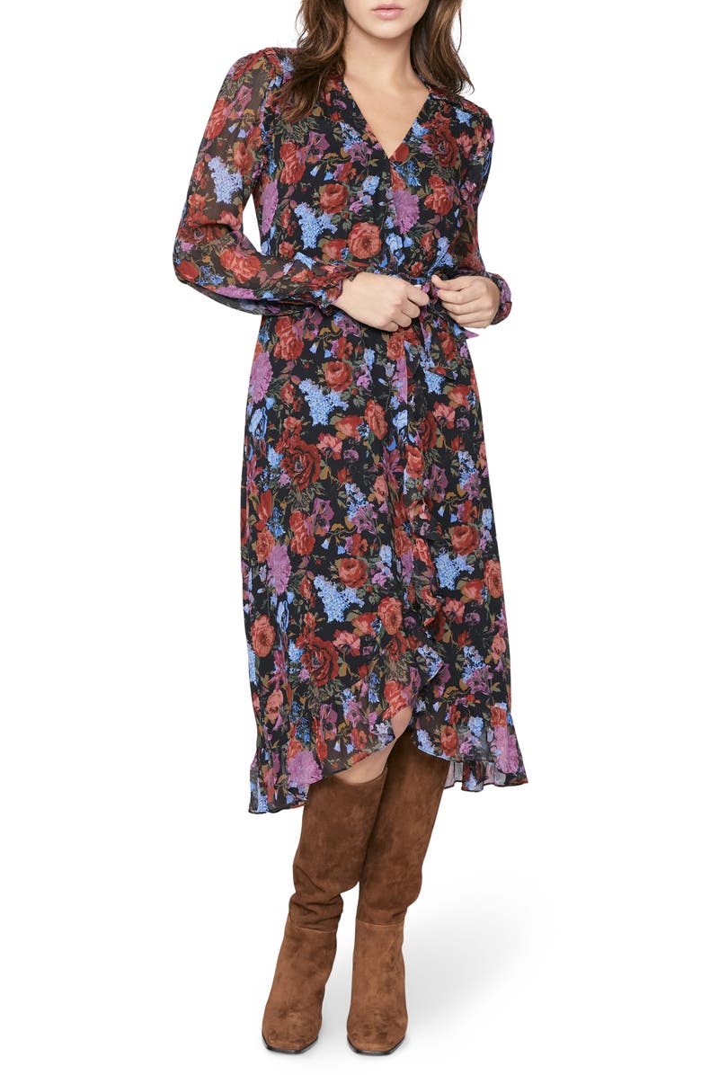 PAIGE Paulette Floral Long Sleeve Silk Midi Dress, Main, color,