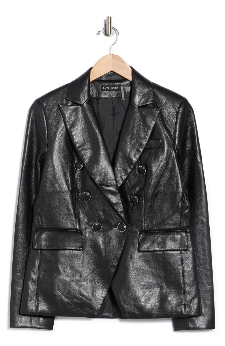 Love Token Nellie Faux Leather Blazer, Alternate, color, Black