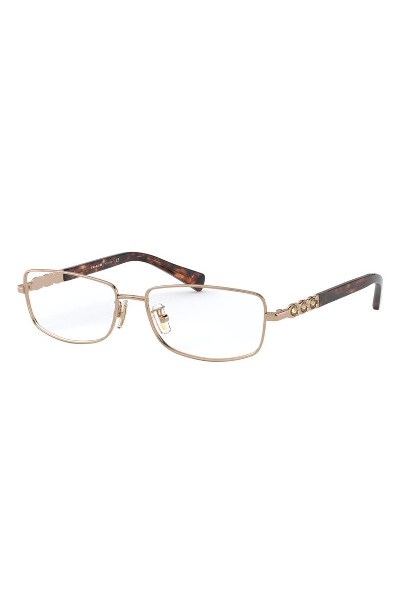 COACH 54mm Rectangular Optical Glasses, Alternate, color, Rose Gold